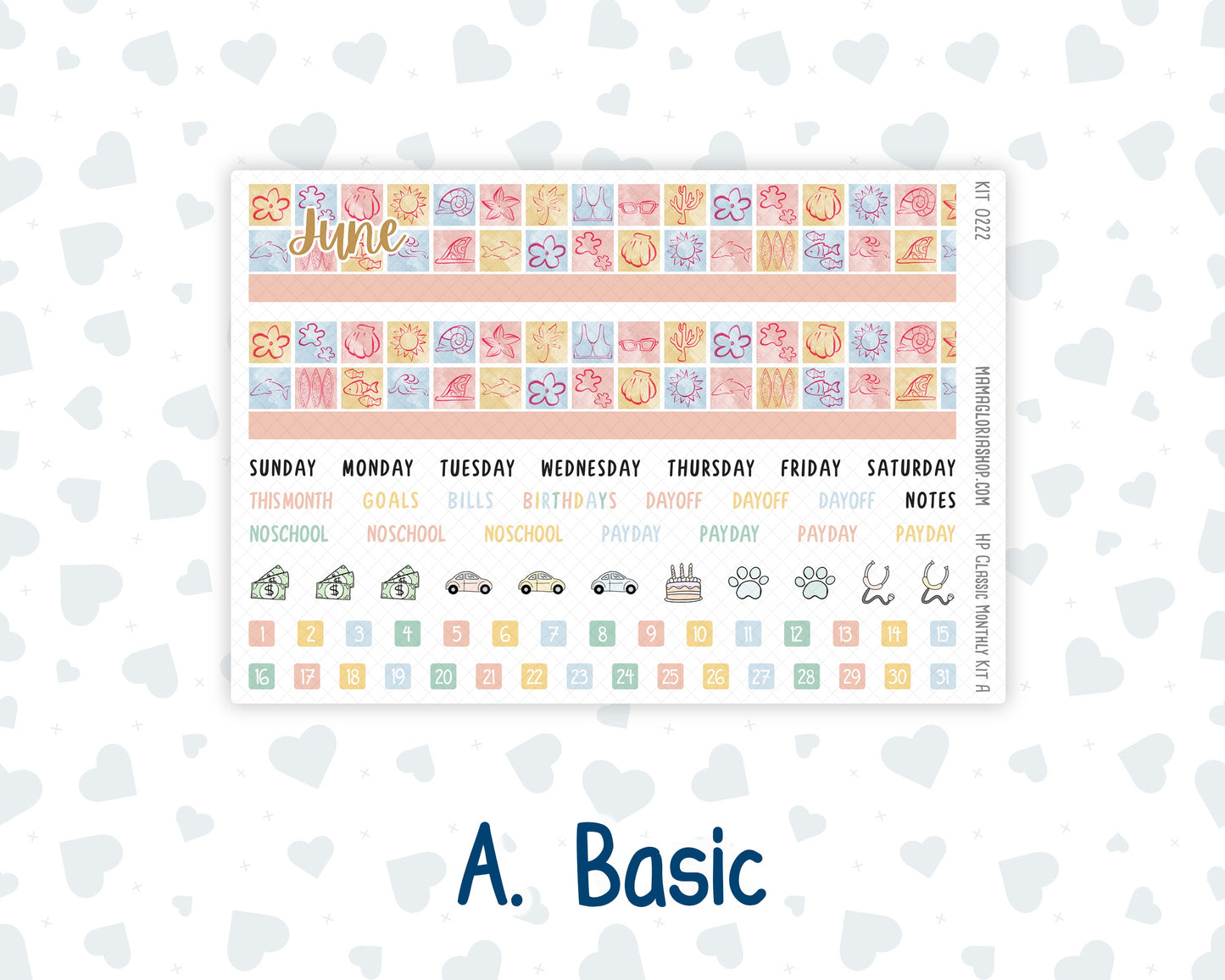Kit 0222 - HP Classic - Monthly Kit - June - Beach Day - For Classic Happy Planner