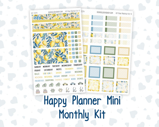 Kit 0274 - HP Mini - Monthly Kit - July - Sunny Lemon Shore - For Mini Happy Planner