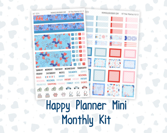 Kit 0224 - HP Mini - Monthly Kit - July - Patriotic Parade - For Mini Happy Planner