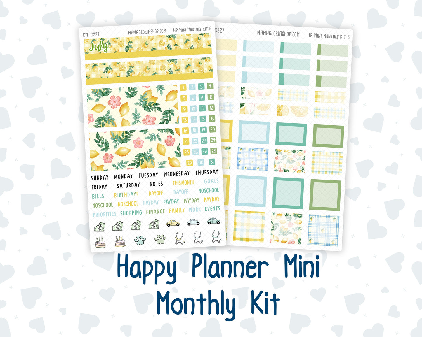 Kit 0227 - HP Mini - Monthly Kit - July - Lemon Grove - For Mini Happy Planner