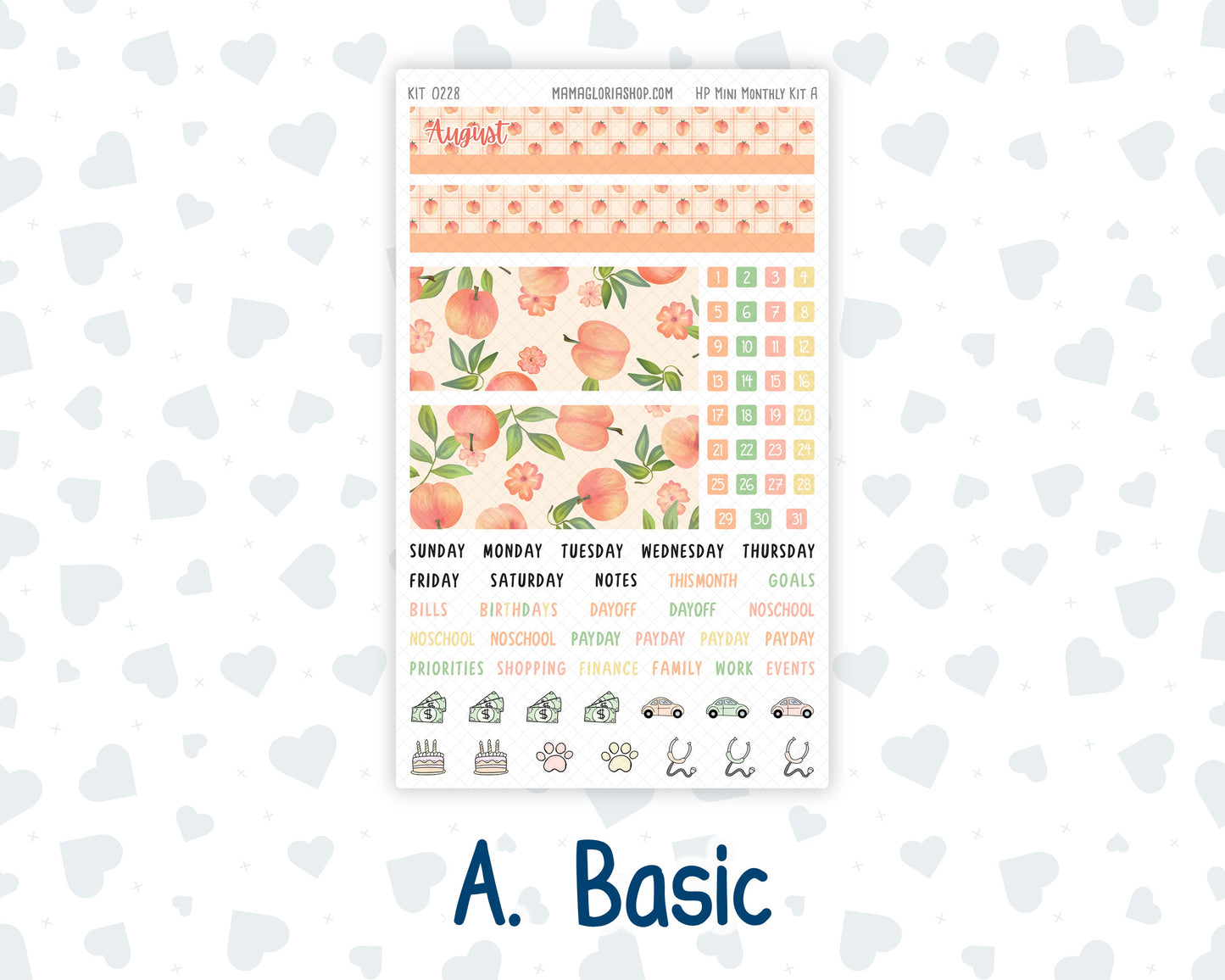 Kit 0228 - HP Mini - Monthly Kit - August - Just Peachy - For Mini Happy Planner