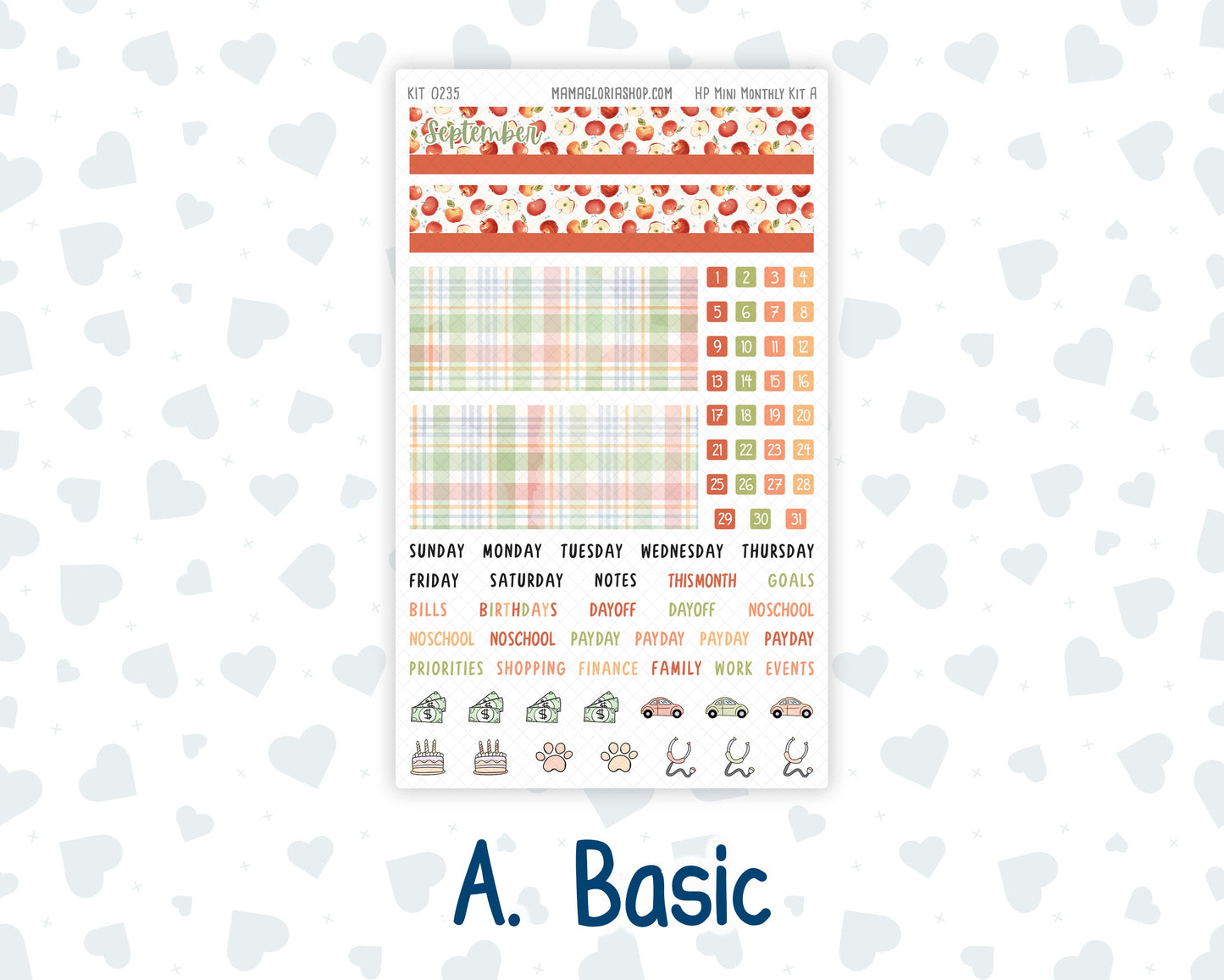 Kit 0235 - HP Mini - Monthly Kit - September - Apple Orchard - For Mini Happy Planner
