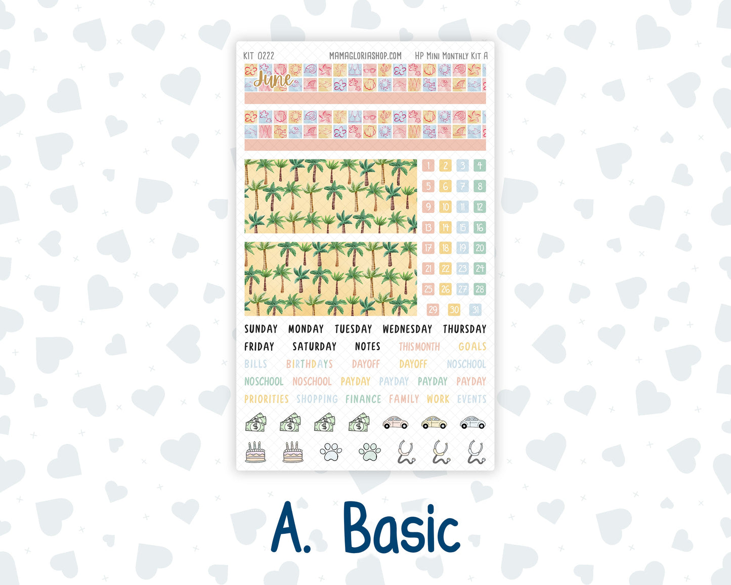 Kit 0222 - HP Mini - Monthly Kit - June - Beach Day - For Mini Happy Planner
