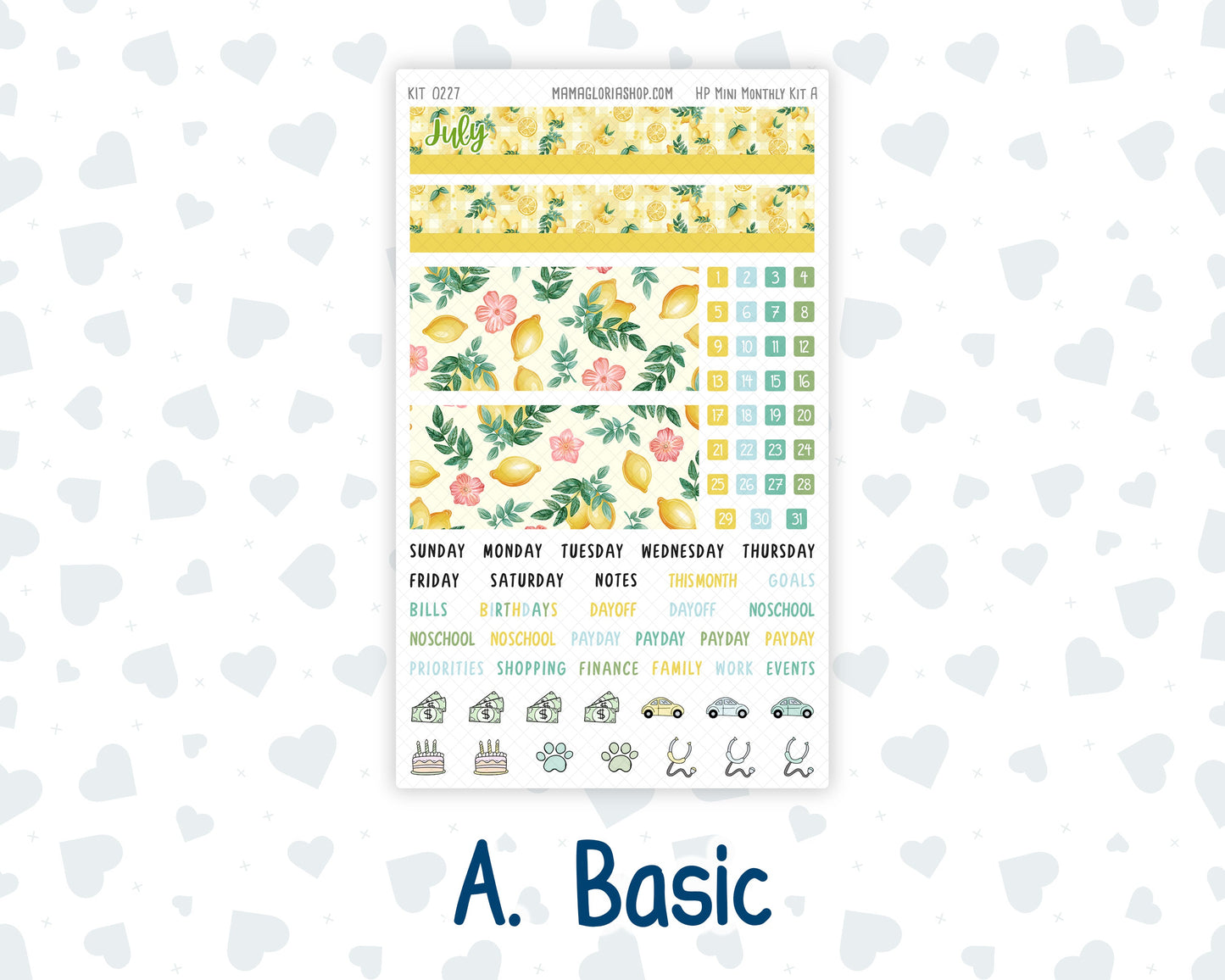 Kit 0227 - HP Mini - Monthly Kit - July - Lemon Grove - For Mini Happy Planner