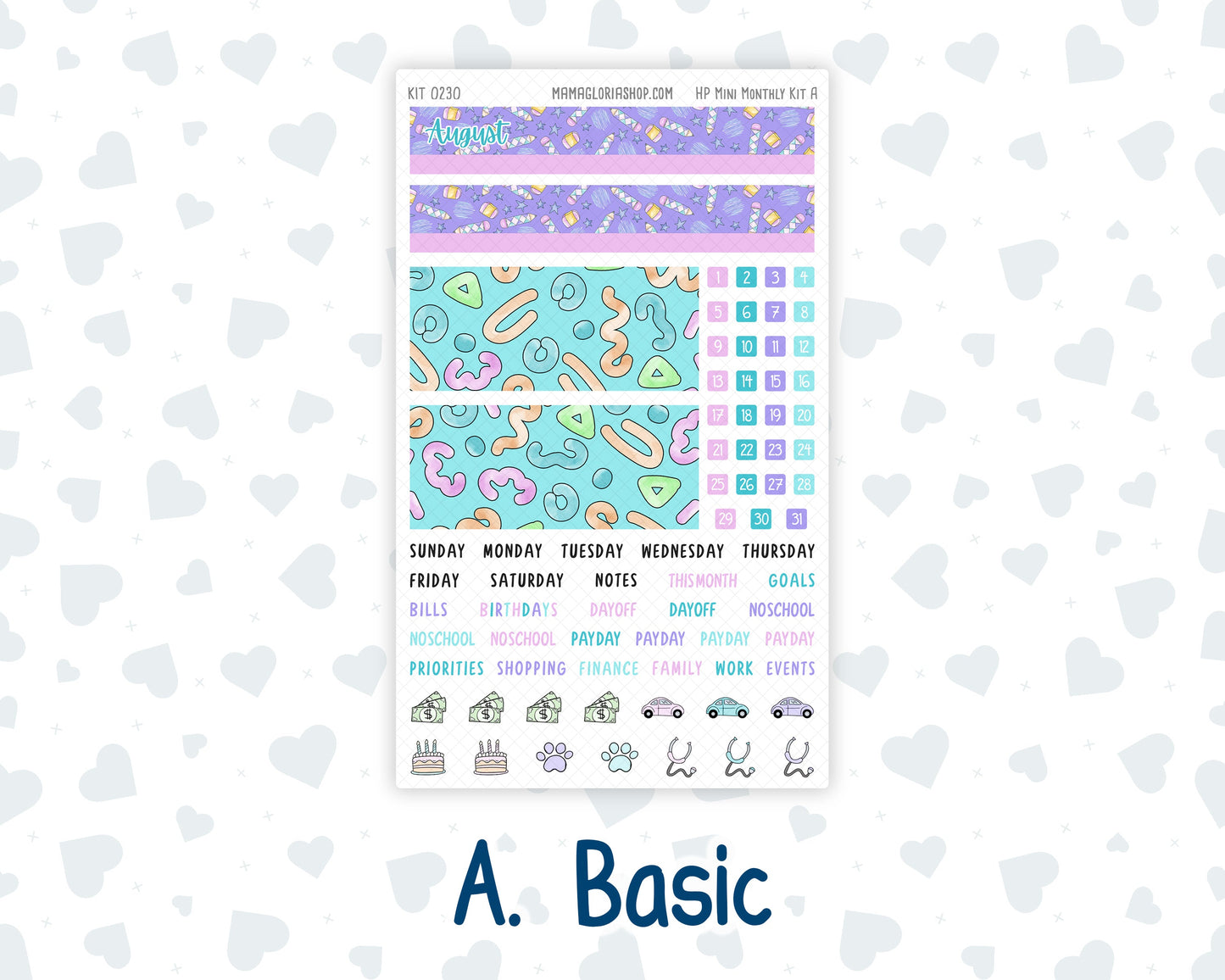 Kit 0230 - HP Mini - Monthly Kit - August - School Daze - For Mini Happy Planner