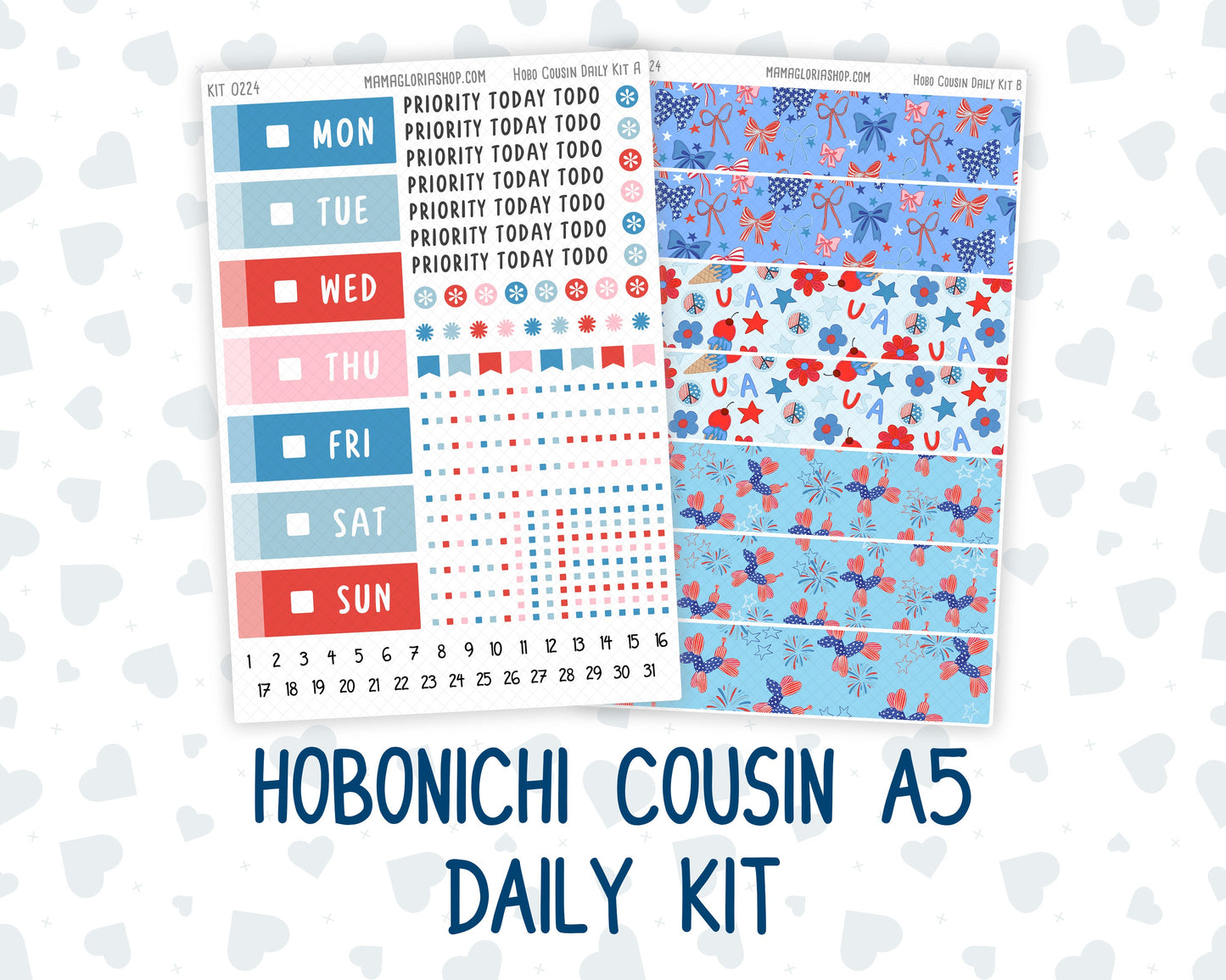 Kit 0224 - Hobonichi Cousin - Daily Kit - July - Patriotic Parade