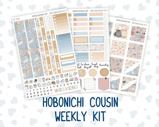Kit 0255 - Hobonichi Cousin - Weekly Kit - February - Cottagecore Kitties - 1.3” Wide Columns