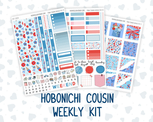 Kit 0224 - Hobonichi Cousin - Weekly Kit - July - Patriotic Parade - 1.3” Wide Columns