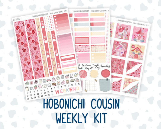 Kit 0254 - Hobonichi Cousin - Weekly Kit - February - Valentine Village - 1.3” Wide Columns