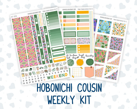 Kit 0226 - Hobonichi Cousin - Weekly Kit - July - Tropical Whimsy - 1.3” Wide Columns