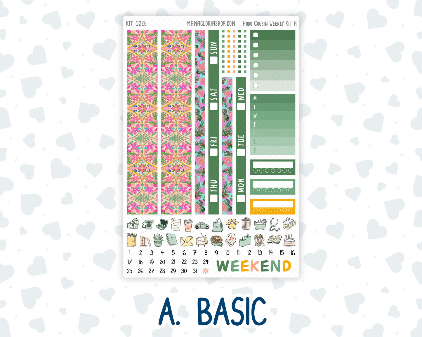 Kit 0226 - Hobonichi Cousin - Weekly Kit - July - Tropical Whimsy - 1.3” Wide Columns