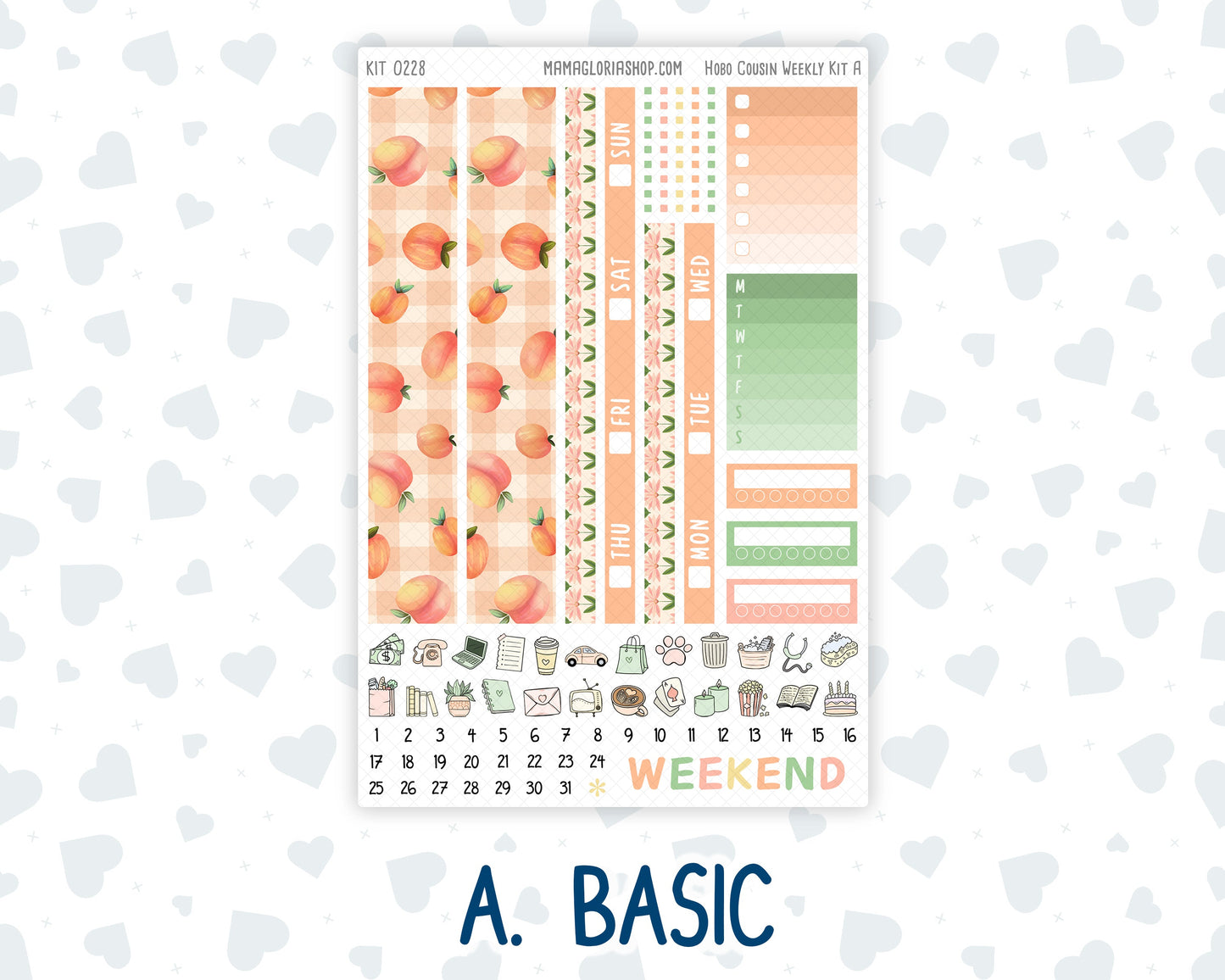 Kit 0228 - Hobonichi Cousin - Weekly Kit - August - Just Peachy - 1.3” Wide Columns