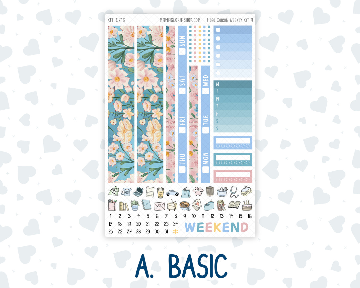 Kit 0216- Hobonichi Cousin – Weekly Kit – 1.3” Wide Columns - Daisy Days- May