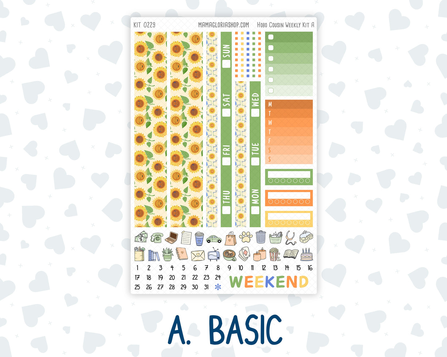Kit 0229 - Hobonichi Cousin - Weekly Kit - August - Golden Faces - 1.3” Wide Columns