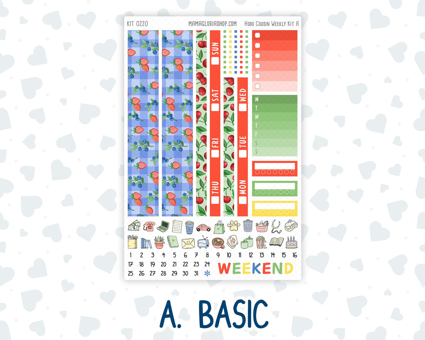 Kit 0220 - Hobonichi Cousin - Weekly Kit - June - June Berries - 1.3” Wide Columns