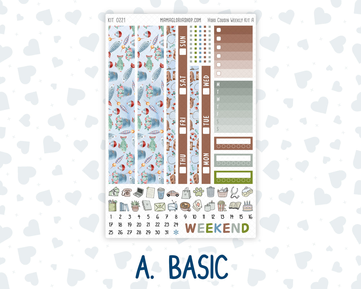 Kit 0221 - Hobonichi Cousin - Weekly Kit - June - Gone Fishing - 1.3” Wide Columns