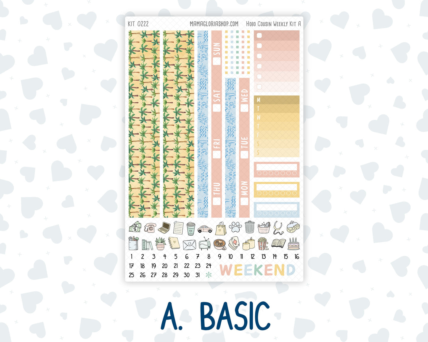 Kit 0222 - Hobonichi Cousin - Weekly Kit - June - Beach Day - 1.3” Wide Columns