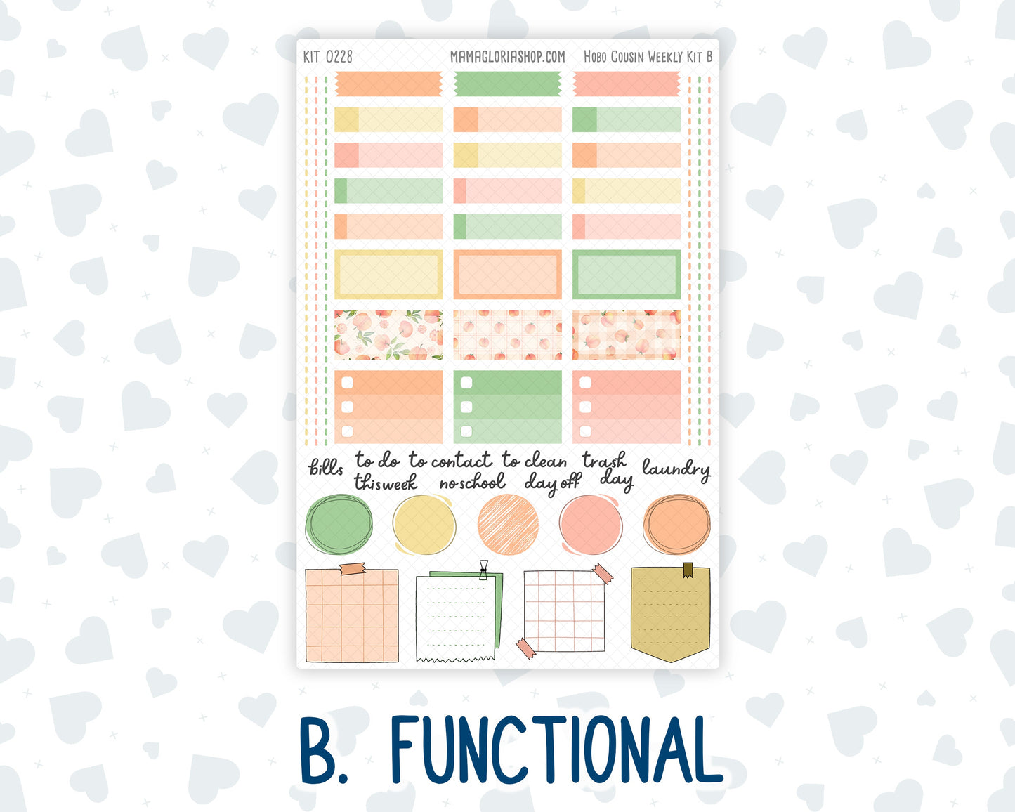 Kit 0228 - Hobonichi Cousin - Weekly Kit - August - Just Peachy - 1.3” Wide Columns