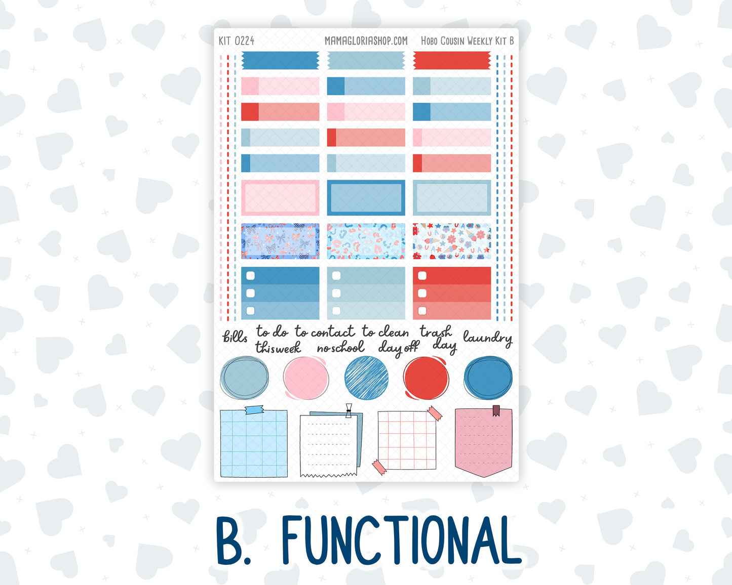 Kit 0224 - Hobonichi Cousin - Weekly Kit - July - Patriotic Parade - 1.3” Wide Columns