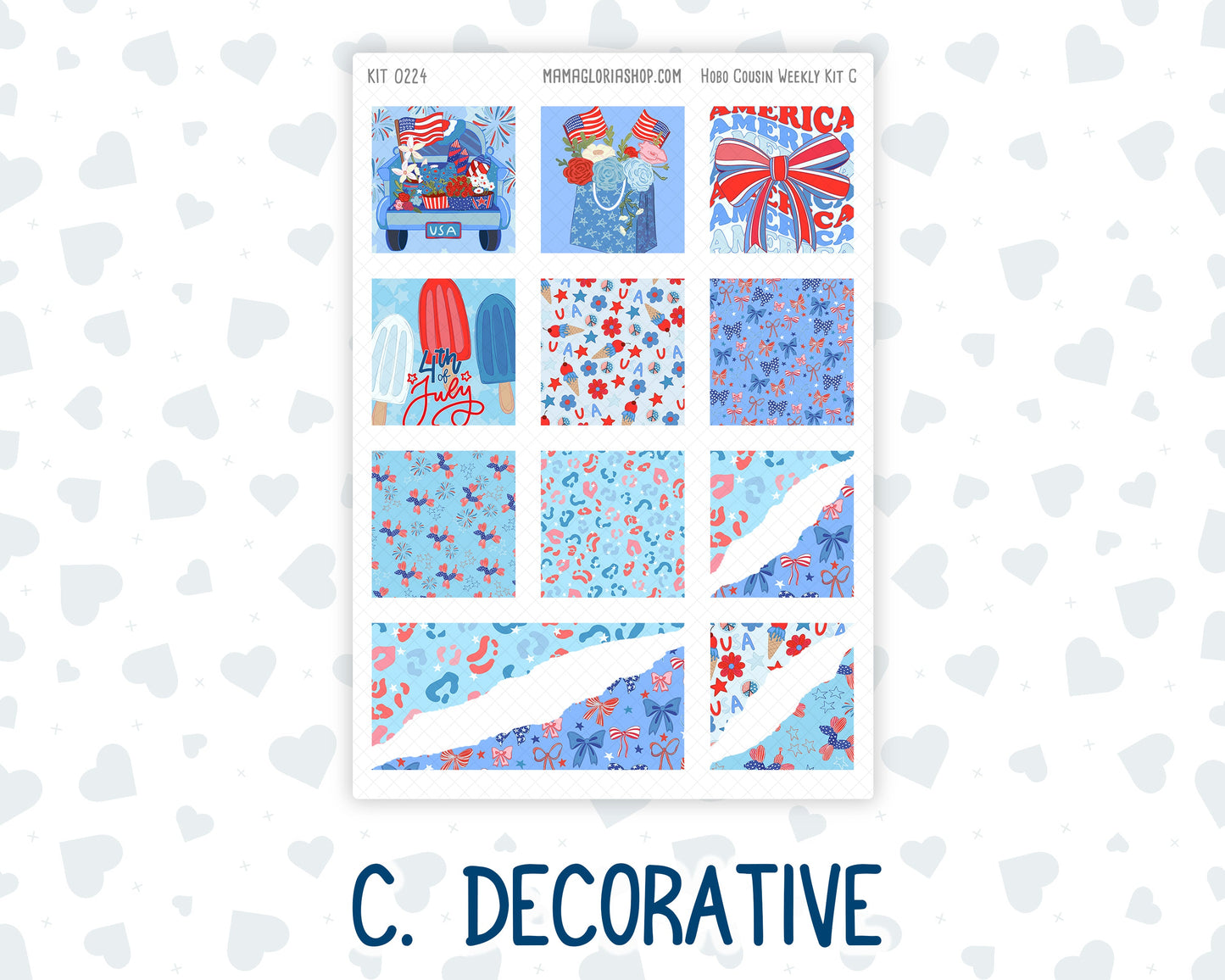 Kit 0224 - Hobonichi Cousin - Weekly Kit - July - Patriotic Parade - 1.3” Wide Columns
