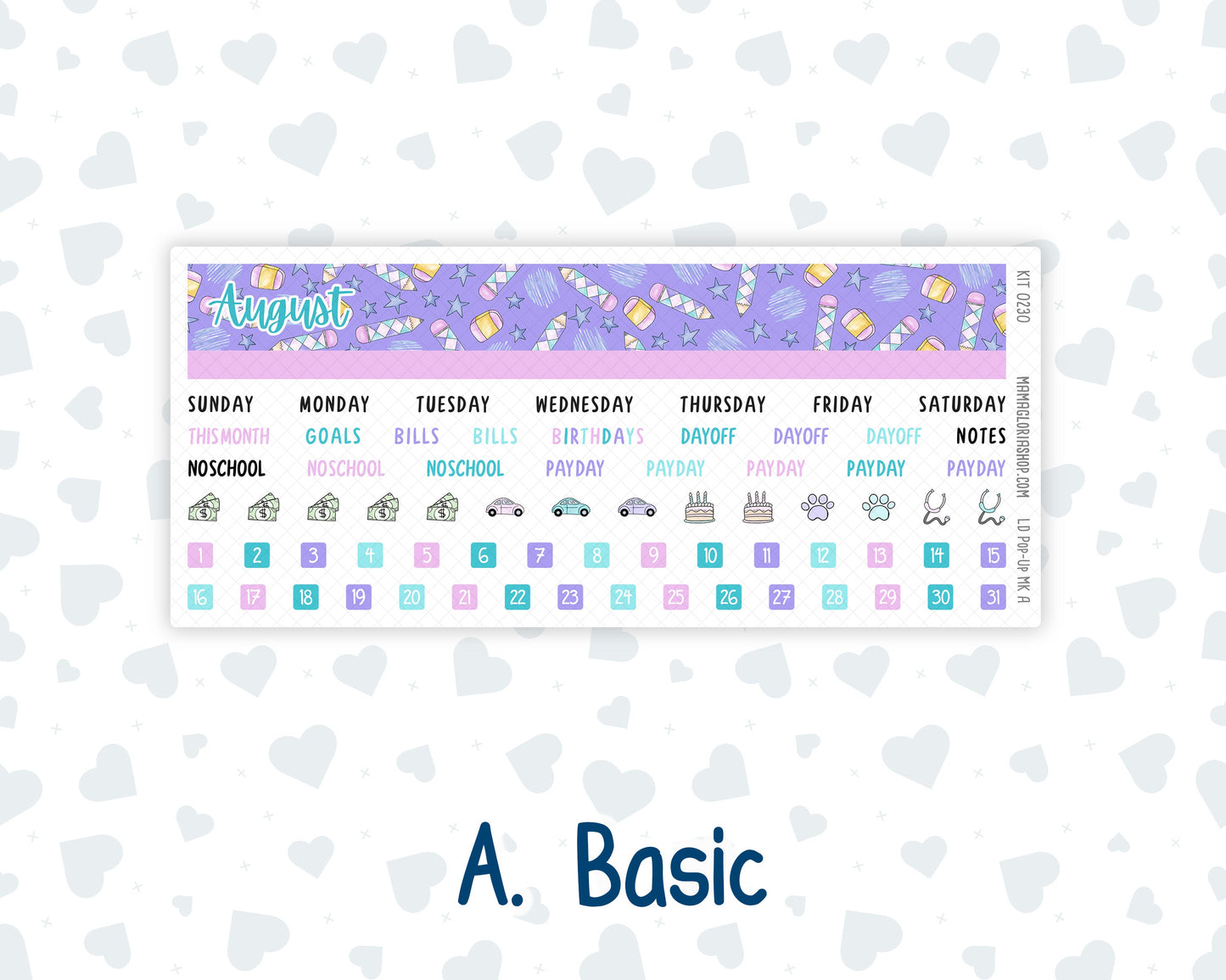 Kit 0230 - Laurel Denise Pop-Up - Monthly Kit - August - School Daze