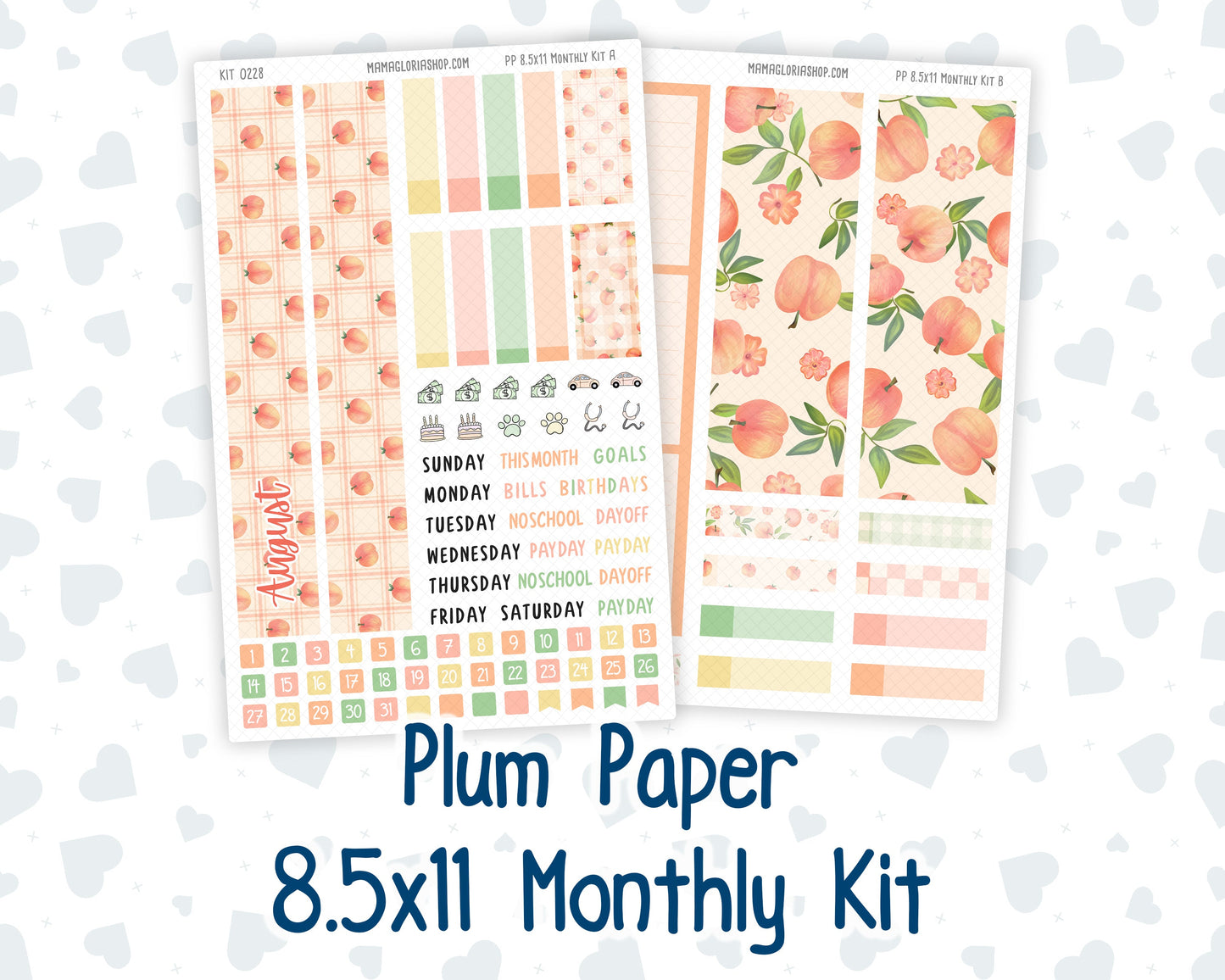 Kit 0228 - 8.5x11 - Plum Paper - Monthly Kit - August - Just Peachy