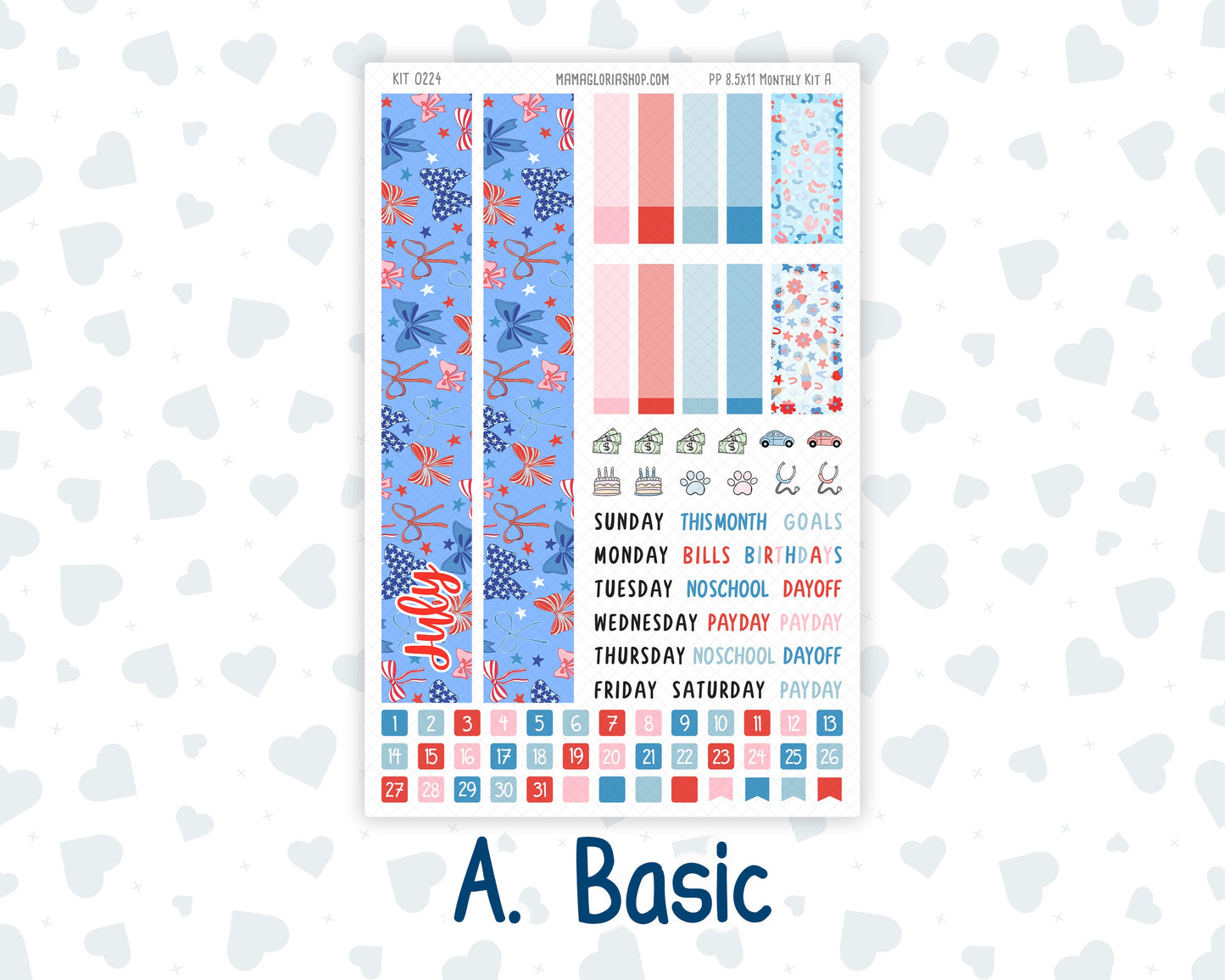 Kit 0224 - 8.5x11 - Plum Paper - Monthly Kit - July - Patriotic Parade