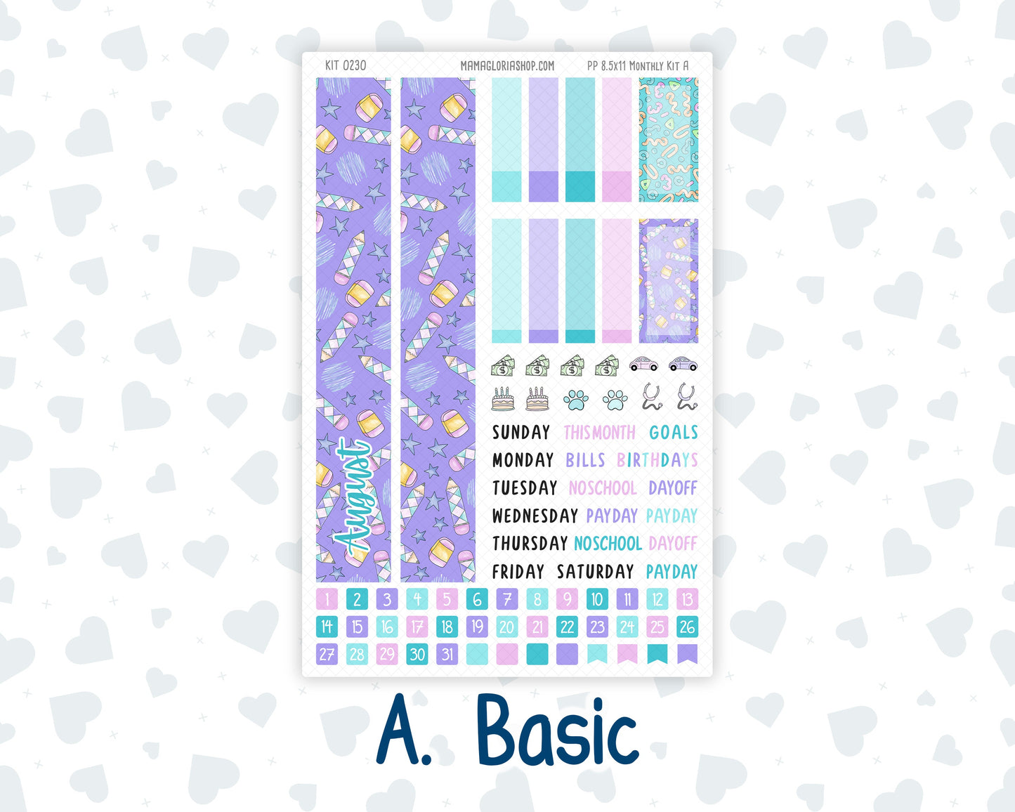 Kit 0230 - 8.5x11 - Plum Paper - Monthly Kit - August - School Daze