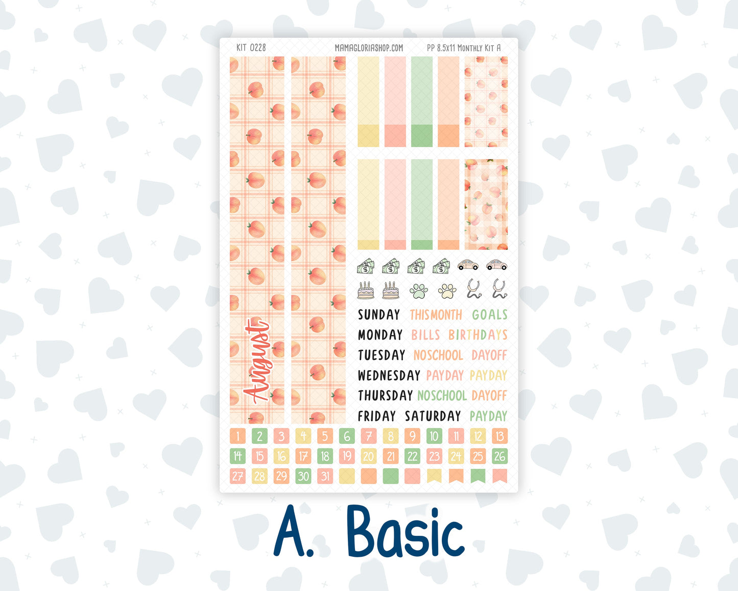 Kit 0228 - 8.5x11 - Plum Paper - Monthly Kit - August - Just Peachy