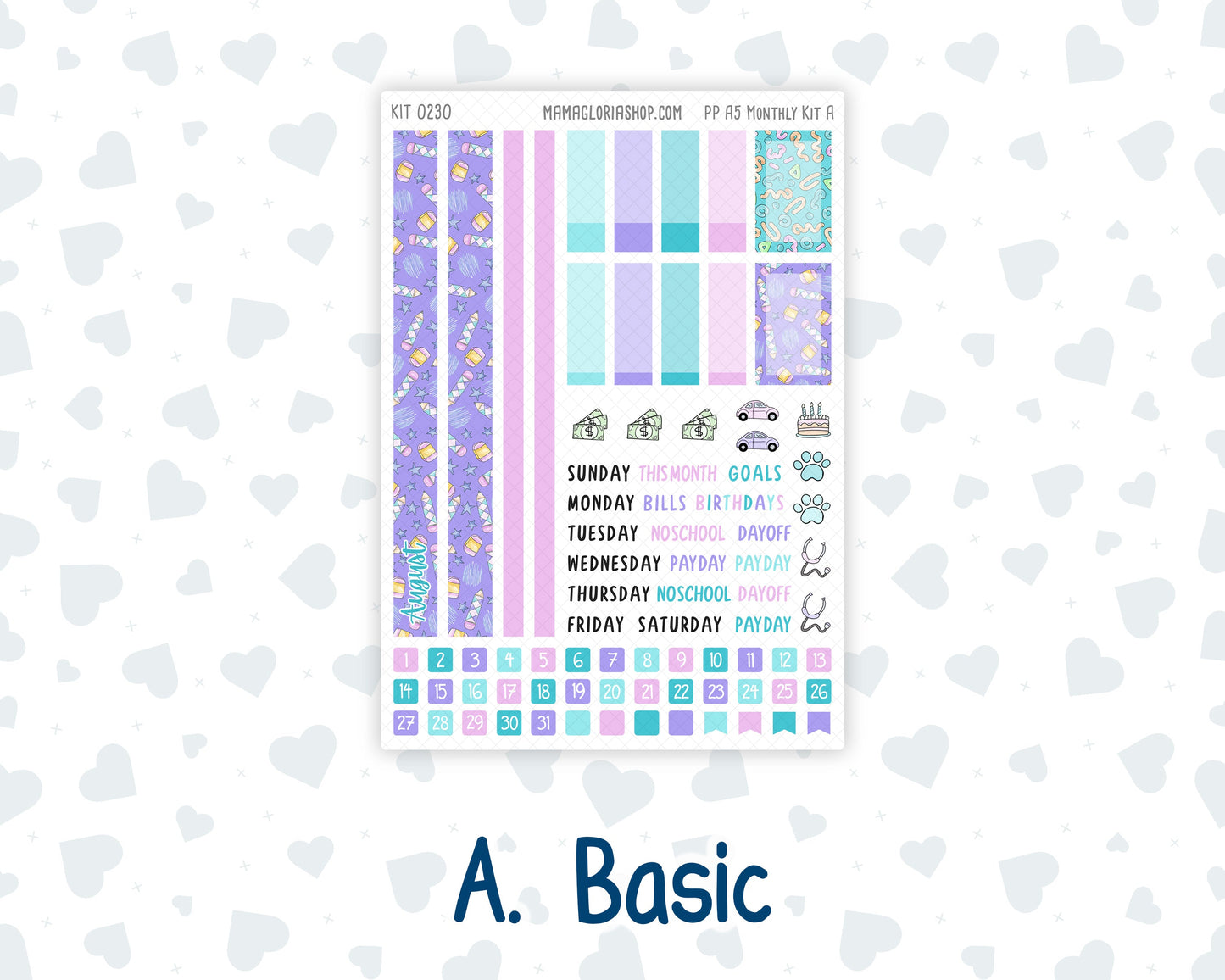 Kit 0230 - A5 - Plum Paper - Monthly Kit - August - School Daze