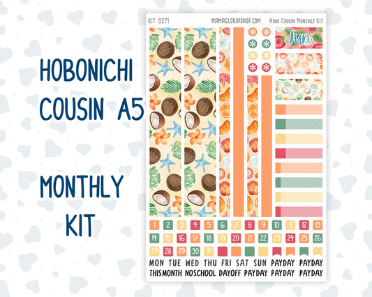 Kit 0271 - Hobonichi Cousin - Monthly Kit - June - Strawberry Shore - 1.3” Wide Columns