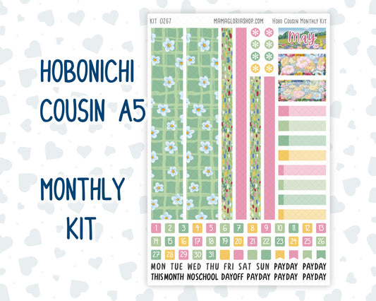 Kit 0267 - Hobonichi Cousin - Monthly Kit - May - Flowers For Mama - 1.3” Wide Columns