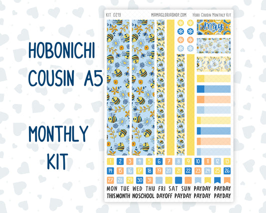Kit 0219 Hobonichi Cousin – Monthly – 1.3” Wide Columns - Bee's Business - May