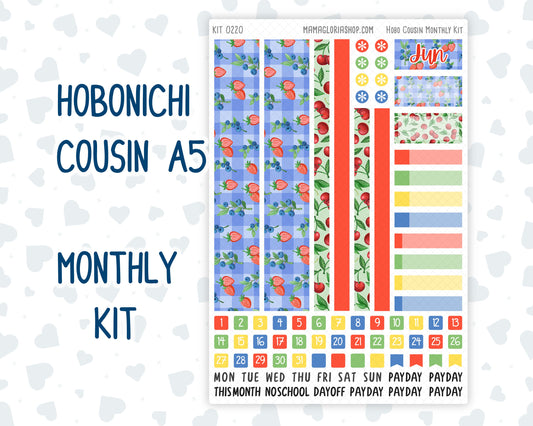 Kit 0220 - Hobonichi Cousin - Monthly Kit - June - June Berries - 1.3” Wide Columns