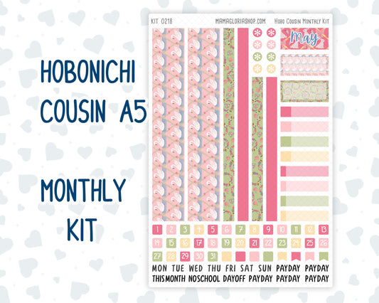 Kit 0218 Hobonichi Cousin – Monthly – 1.3” Wide Columns - Mother's Love - May