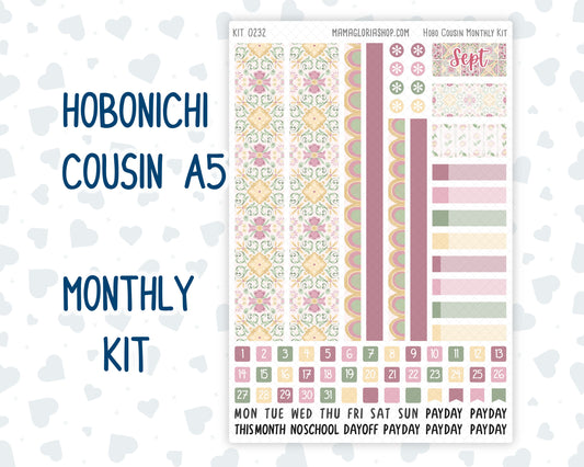 Kit 0232 - Hobonichi Cousin - Monthly Kit - September - Heirloom Garden - 1.3” Wide Columns