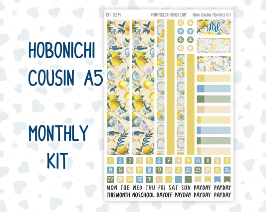 Kit 0274 - Hobonichi Cousin - Monthly Kit - July - Sunny Lemon Shore - 1.3” Wide Columns