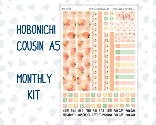 Kit 0228 - Hobonichi Cousin - Monthly Kit - August - Just Peachy - 1.3” Wide Columns