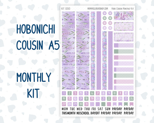 Kit 0263 - Hobonichi Cousin - Monthly Kit - April - Lavender Drift - 1.3” Wide Columns