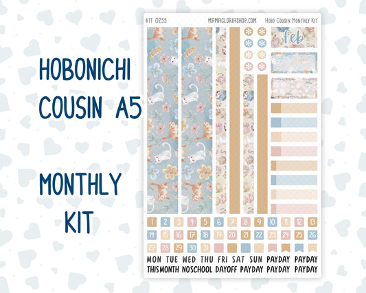 Kit 0255 - Hobonichi Cousin - Monthly Kit - February - Cottagecore Kitties - 1.3” Wide Columns
