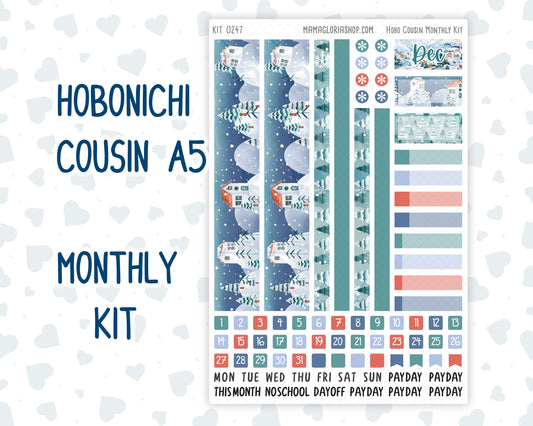 Kit 0247 - Hobonichi Cousin - Monthly Kit - December - Snow Day Adventures - 1.3” Wide Columns