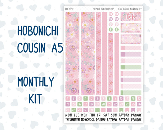 Kit 0253 - Hobonichi Cousin - Monthly Kit - February - Rosy Daydreams - 1.3” Wide Columns