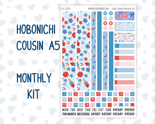 Kit 0224 - Hobonichi Cousin - Monthly Kit - July - Patriotic Parade - 1.3” Wide Columns
