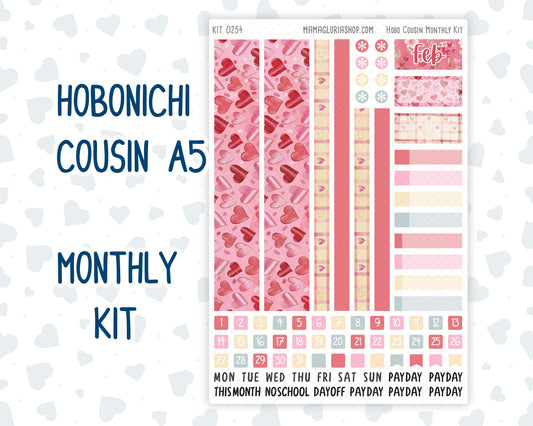 Kit 0254 - Hobonichi Cousin - Monthly Kit - February - Valentine Village - 1.3” Wide Columns
