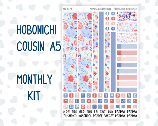 Kit 0273 - Hobonichi Cousin - Monthly Kit - July - Americana In Bloom - 1.3” Wide Columns