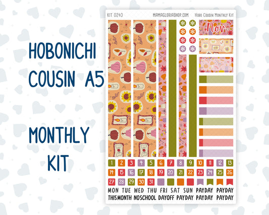 Kit 0240 - Hobonichi Cousin - Monthly Kit - November - Cozy Thanksgiving - 1.3” Wide Columns