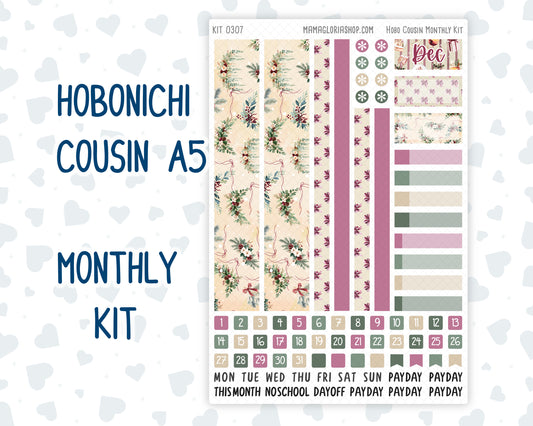Kit 0307 - Hobonichi Cousin - Monthly Kit - December - Velvet Hearth - 1.3” Wide Columns