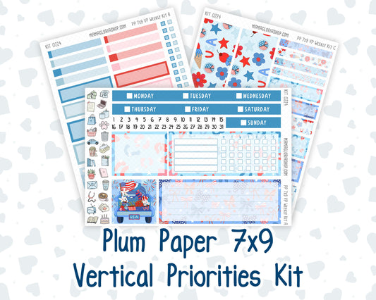 Kit 0224 - 7x9 - Vertical Priorities - Plum Paper - Weekly Kit - July - Patriotic Parade