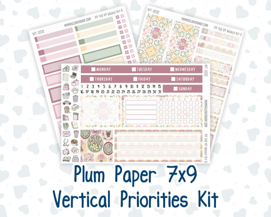 Kit 0232 - 7x9 - Vertical Priorities - Plum Paper - Weekly Kit - September - Heirloom Garden