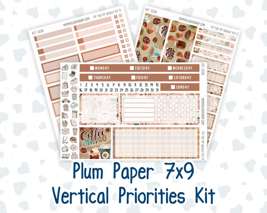 Kit 0296 - 7x9 - Vertical Priorities - Plum Paper - Weekly Kit - September - Coffee Break